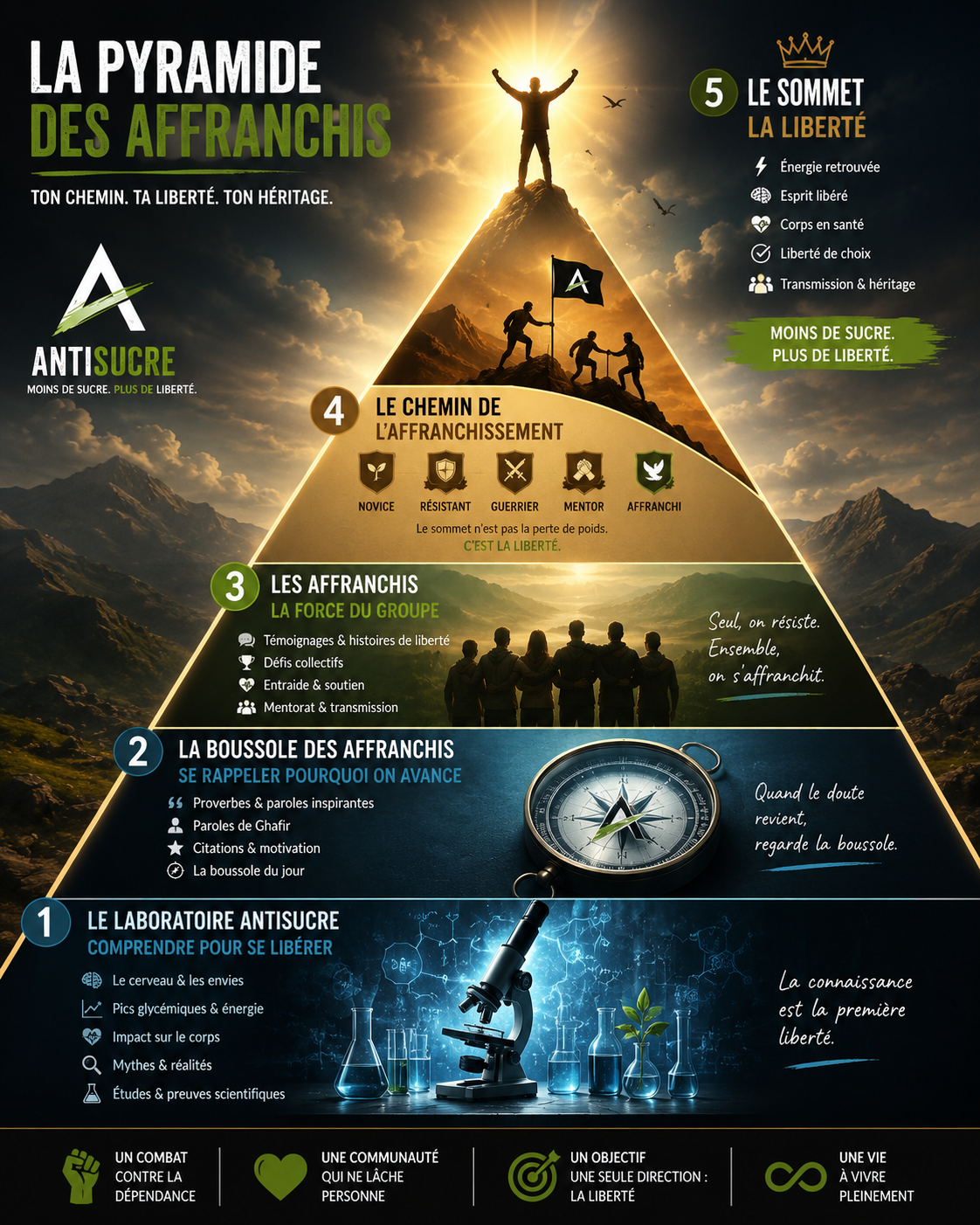 Pyramide des Affranchis — les 5 étapes vers la liberté